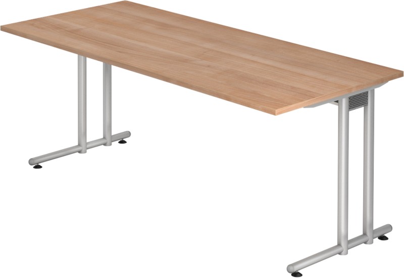 Hammerbacher Nicht Höhenverstellbarer Schreibtisch Nussbaum Melamin Silberner T-Fuß 1.800 x 800 x 800 mm Mit Aufbau