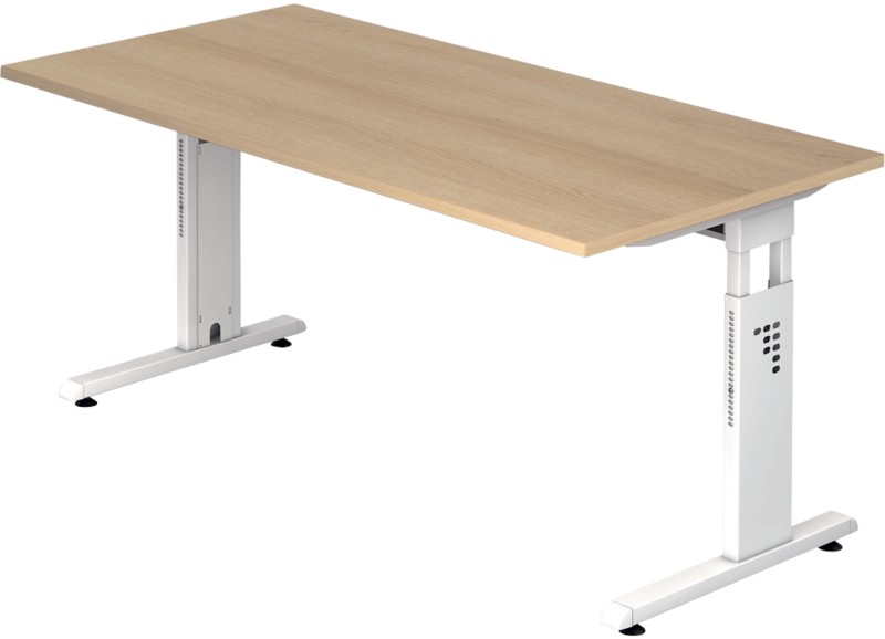 Hammerbacher Höhenverstellbarer Schreibtisch Eiche Melamin Weißer T-Fuß 1.600 x 800 x 650 mm Mit Aufbau