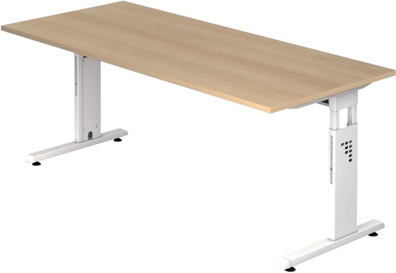 Hammerbacher Höhenverstellbarer Schreibtisch Eiche Melamin Weißer T-Fuß 1.800 x 800 x 650 mm Mit Aufbau