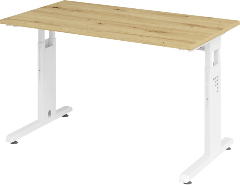 Hammerbacher Höhenverstellbar Gerader Schreibtisch Eiche Melamin Weiß C-Fuß 1.200 x 672 x 685 mm Mit Aufbau