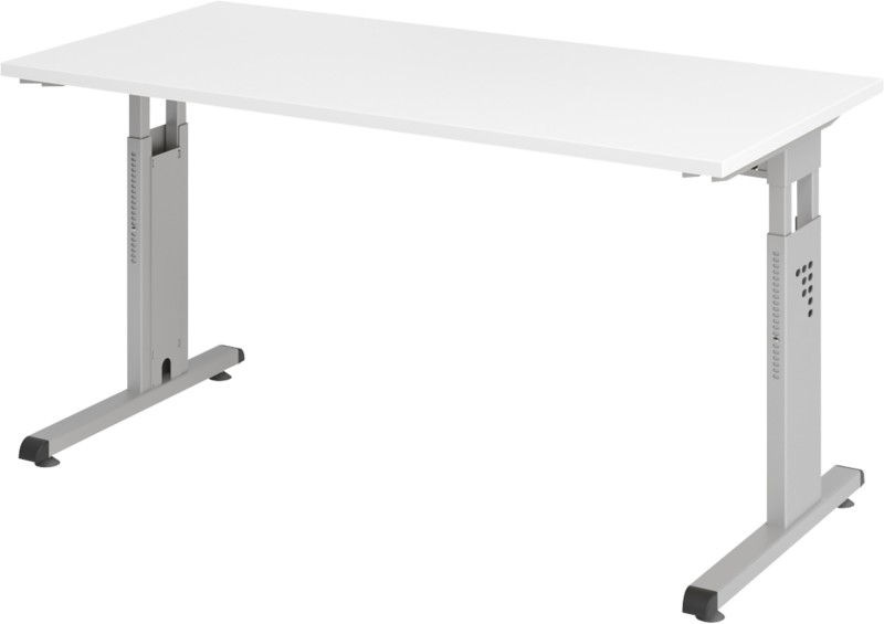 Thumbnail - Hammerbacher Höhenverstellbarer Gerader Schreibtisch Melamin Silber C-Fuß 1.400 x 672 x 685 mm Mit Aufbau