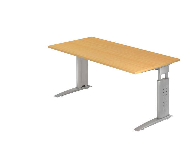 Hammerbacher Höhenverstellbarer Schreibtisch Buche Holz, Metall Silber C-Fuß 1.600 x 800 x 680 mm Mit Aufbau