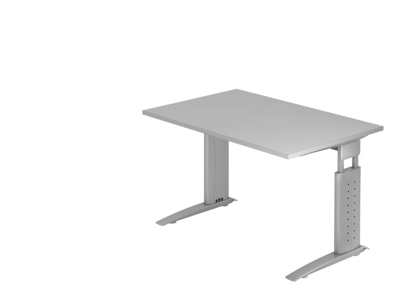 Hammerbacher Höhenverstellbar Gerader Schreibtisch Holz, Metall Silber C-Fuß 1.200 x 800 x 680 mm