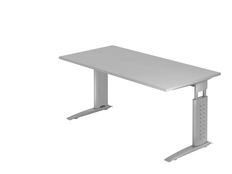 Hammerbacher Höhenverstellbar Gerader Schreibtisch Holz, Metall Silber C-Fuß 1.600 x 800 x 680 mm