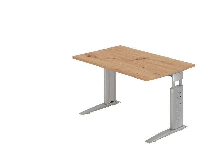 Hammerbacher Höhenverstellbarer Schreibtisch Eiche Holz, Metall Silber C-Fuß 1.200 x 800 x 680 mm Mit Aufbau