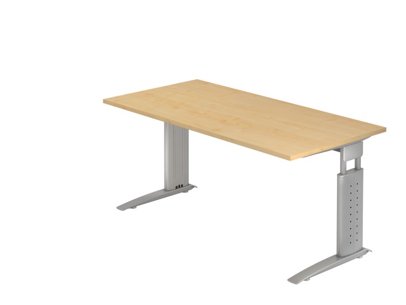 Hammerbacher Höhenverstellbarer Schreibtisch Ahornholz, Metall Silber C-Fuß 1.600 x 800 x 680 mm Mit Aufbau