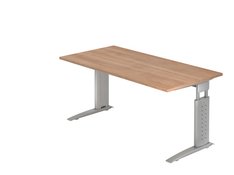 Hammerbacher Höhenverstellbarer Schreibtisch Nussbaum Holz, Metall Silber C-Fuß 1.600 x 800 x 680 mm Mit Aufbau