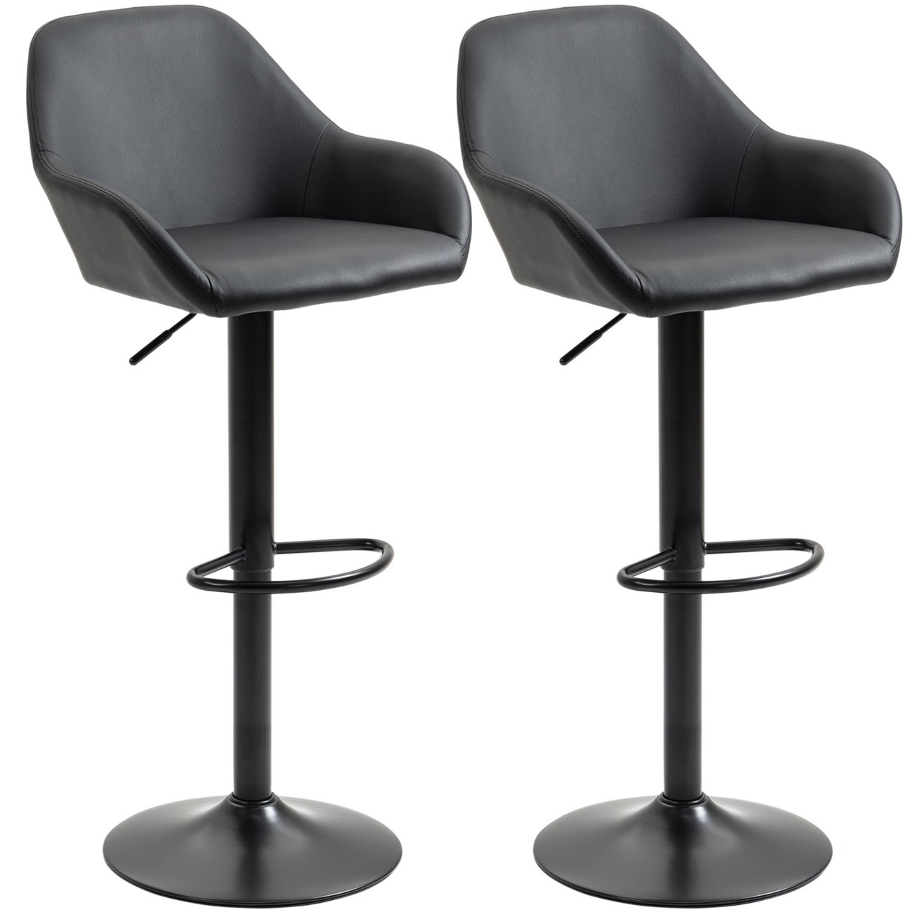 Rackhams Black Bar Stools Set Of 2, Height Adjustable Swivel Barstools, Pu Leather Kitchen Stools With Backs, Armrests And Footrest, - Image 8