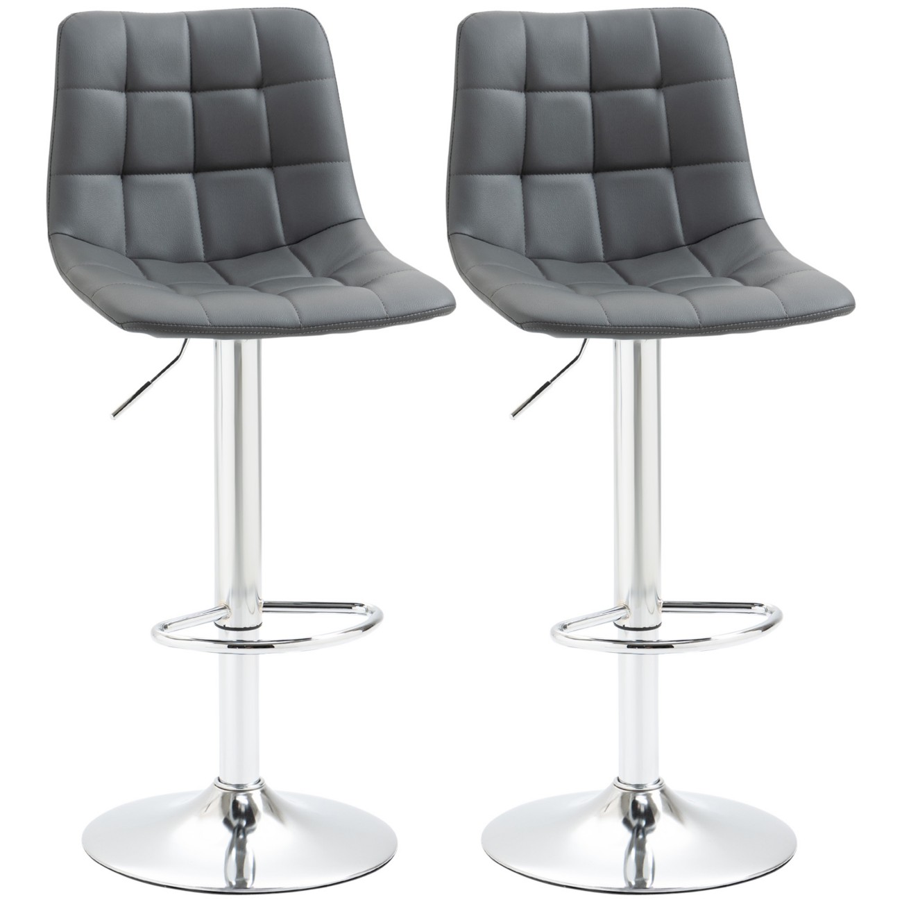 Rackhams Grey Adjustable Bar Stools Set Of 2, Swivel Pu Leather Upholstered Barstools With Tufted Seat And Back, Breakfast Bar Chairs For Kitchen Counter, - Image 7