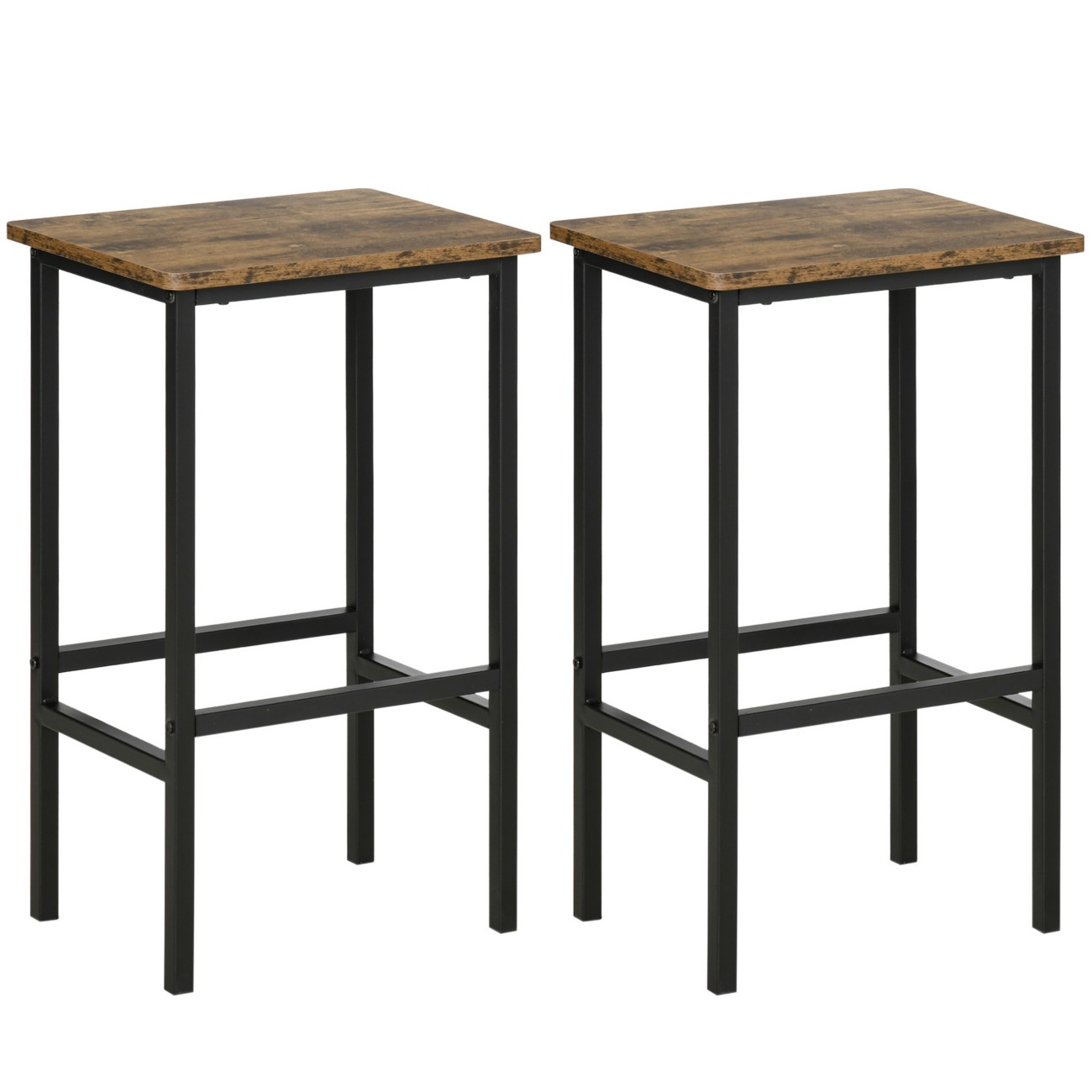 Homcom Brown Industrial Bar Stools Set Of 2, Kitchen Bar Chairs Home Pub Rustic - Image 5