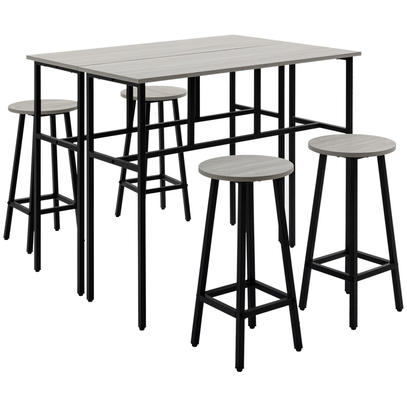 HOMCOM 6-Piece Bar Table Set, 2 Breakfast Tables with 4 Stools, Counter Height Dining Tables & Chairs for Kitchen, Living Room in Grey - Image 10