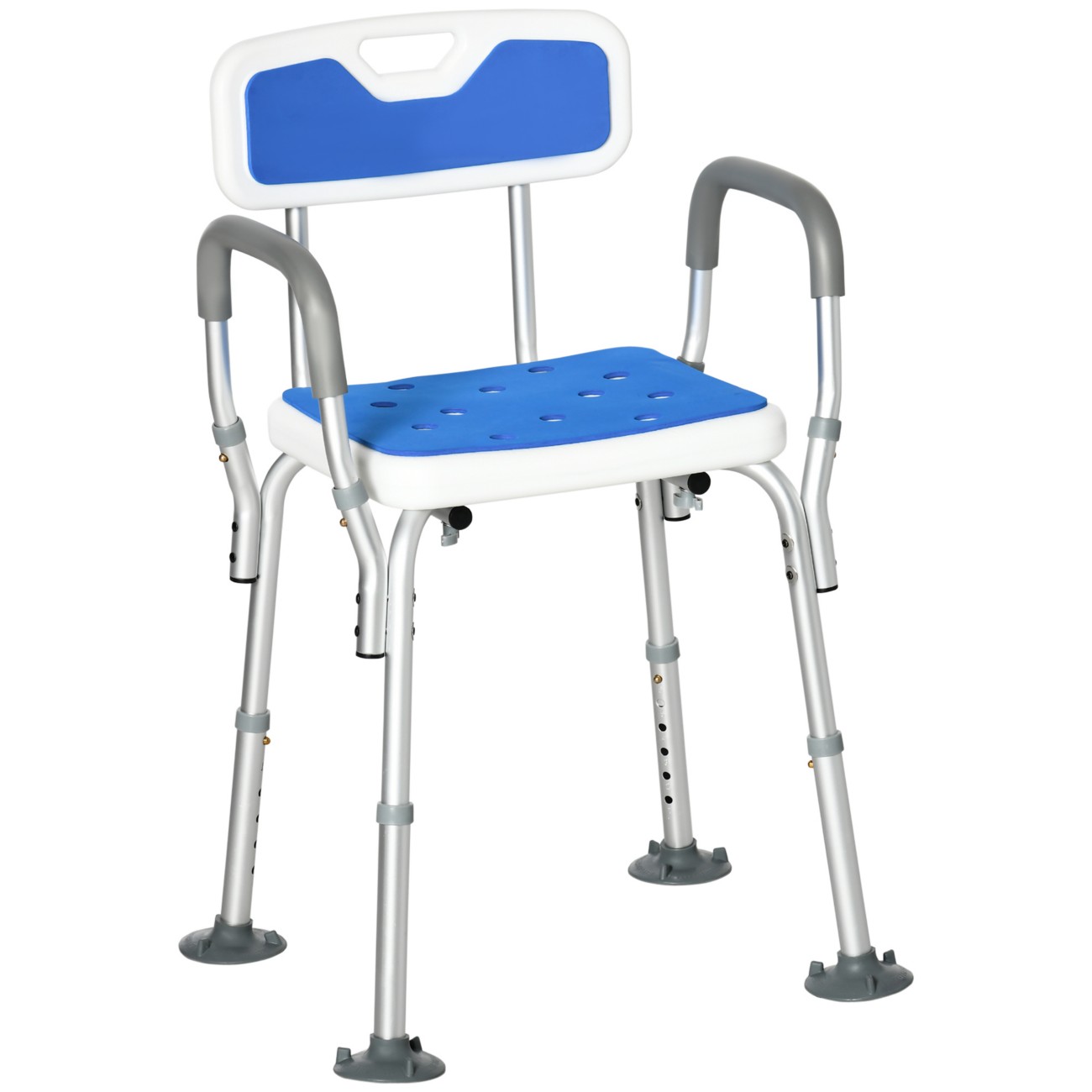 Homcom Unisex Blue Eva Padded Shower Stool With Back & Arms Foot Pads Large - Image 7
