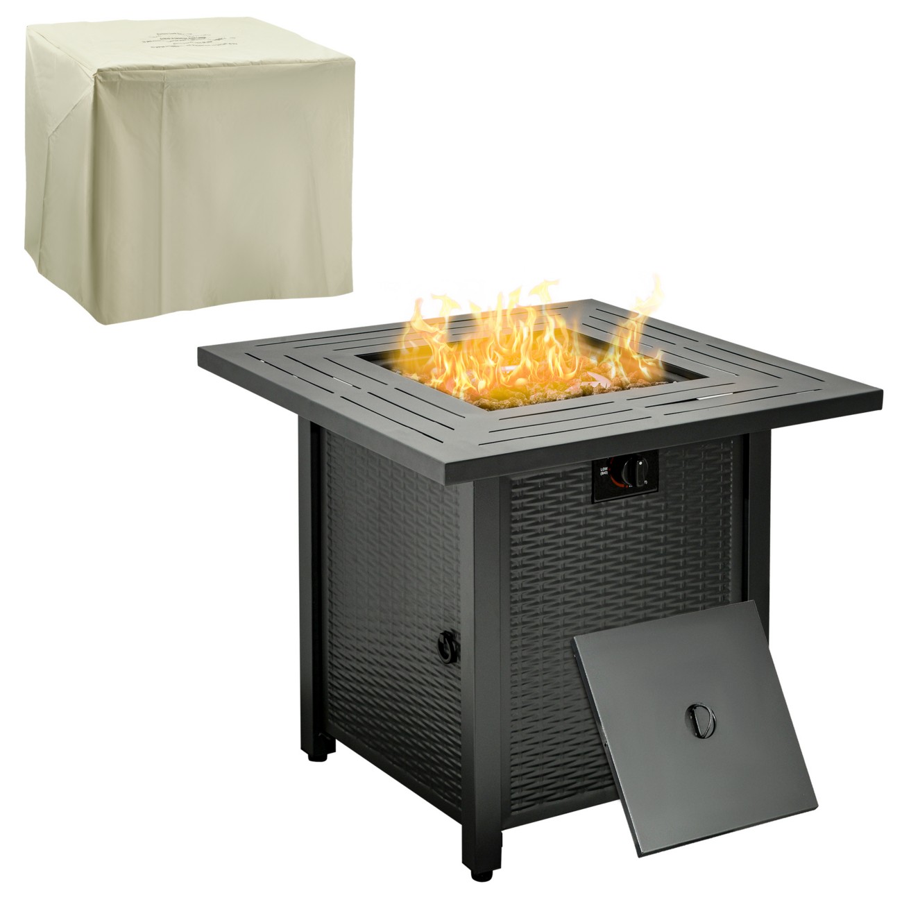 Outsunny Propane Gas Fire Pit Table - 40000 BTU - Black - Outdoor Rattan Design - Image 6