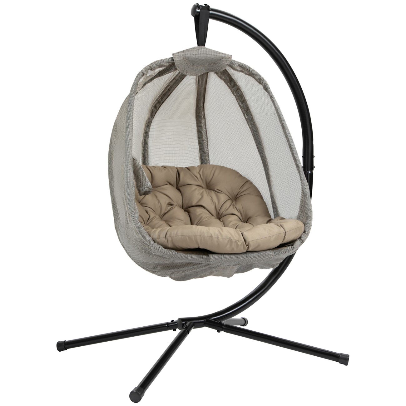 Hanging Egg Chair Stand Outdoor Indoor Swing Hammock Cushion Seat Khaki - Image 8