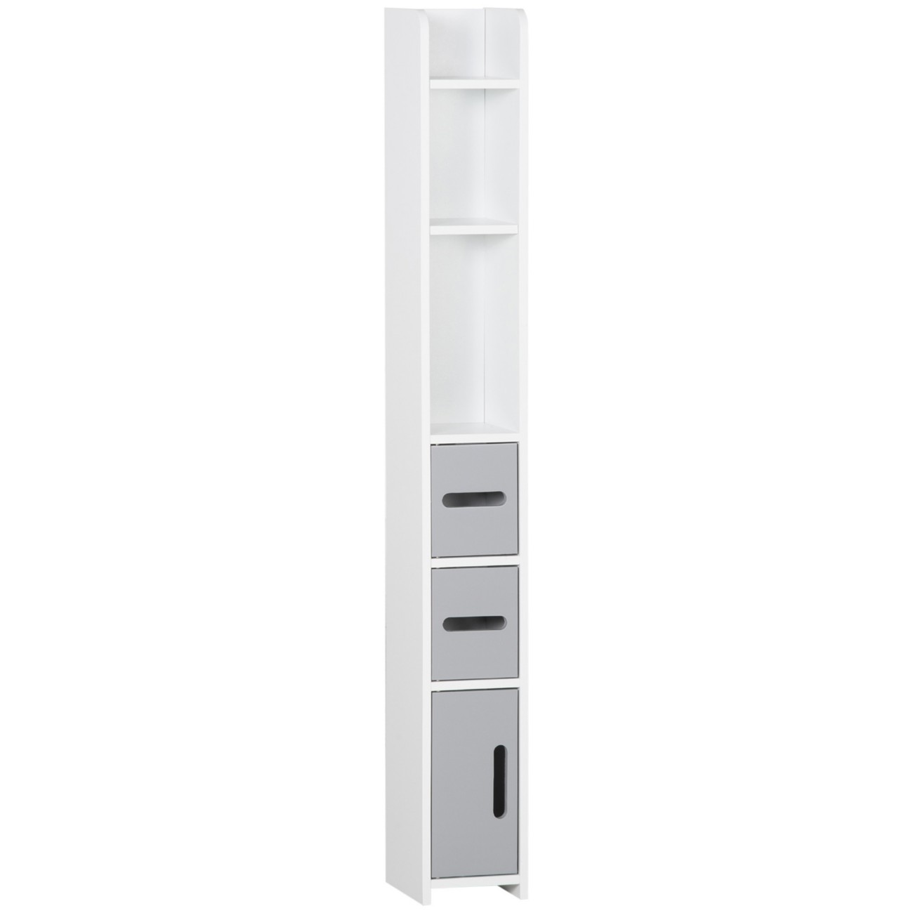 kleankin Freestanding Tall Bathroom Cabinet W/ Open Shelves 3 Cupboards - Grey  | TJ Hughes - Image 7