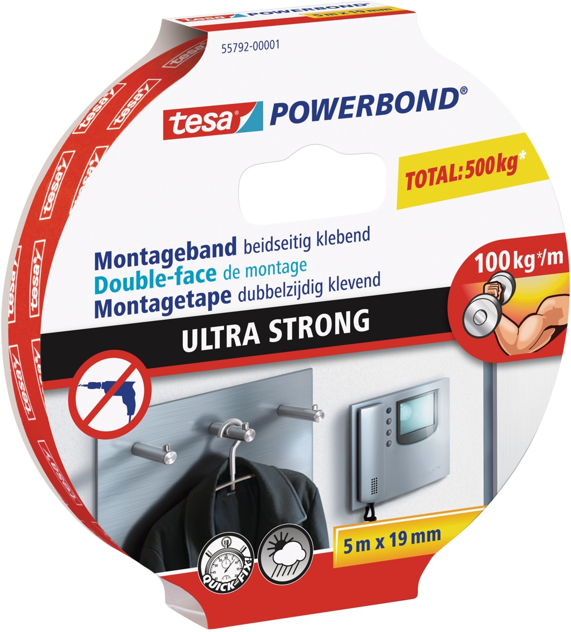 tesa Montageband Powerbond Glatt Weiß 19 mm (B) x 5 m (L) PU (Polyurethan) Schaumstoff 5 m