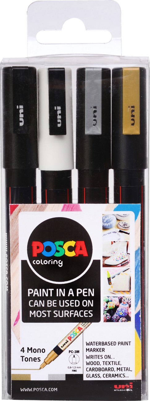Posca 153544851 Permanent Paint Marker Assorted Fine Bullet 0.9 - 1.3 Mm Pack Of 4