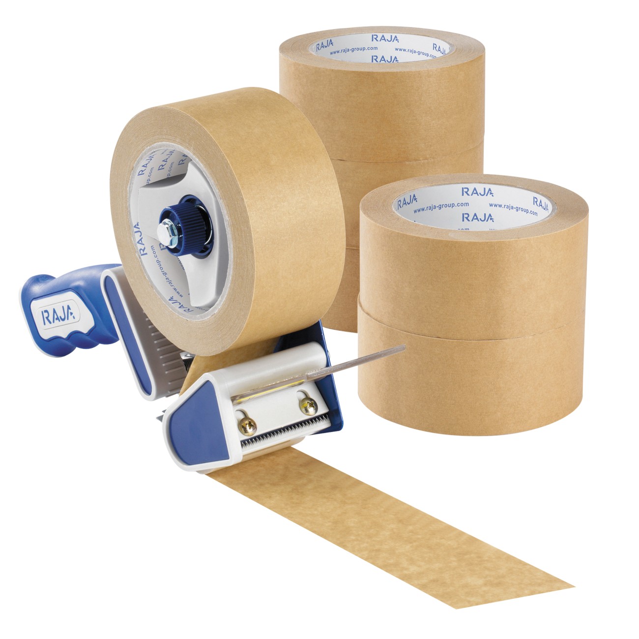 RAJA Verpackungsklebeband-Abroller Blau+ 6 Rollen Verpackungsklebeband Braun 50 mm (B) x 50 m (L) Papier 1195340