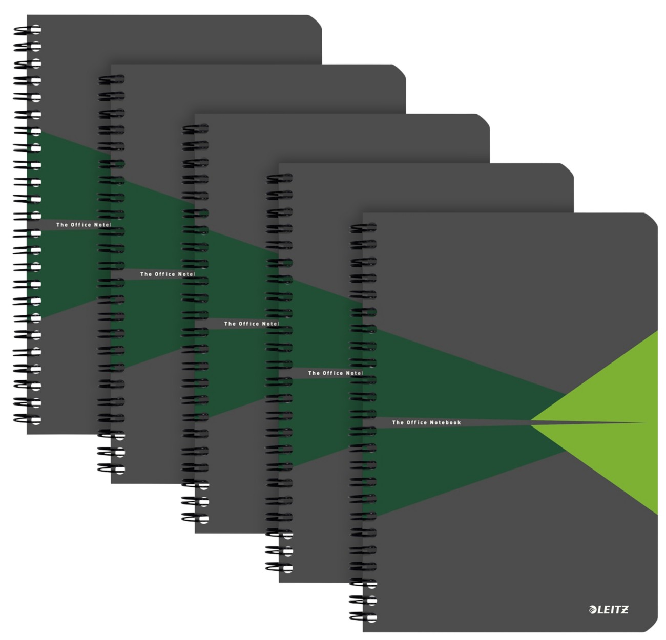 Leitz Office Notebook A5 Ruled Wire Cardboard Green Perforated 180 Pages 5 Pieces Of 90 Sheets