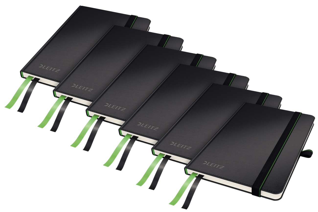 Leitz Casebound Notebook A6 Ruled Paper Black Not Perforated 80 Pages Pack Of 6