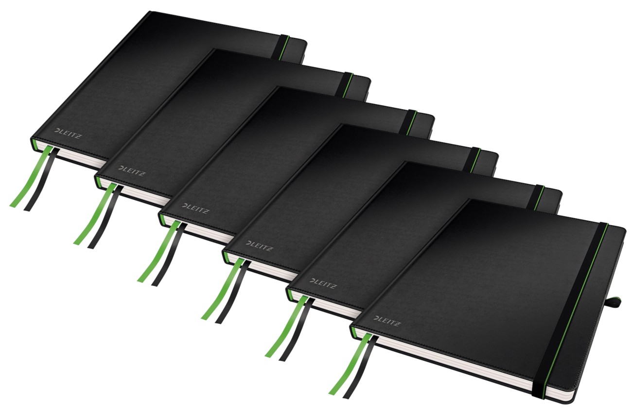 Leitz Casebound Notebook Special Format Ruled Paper Black Not Perforated 80 Pages Pack Of 6