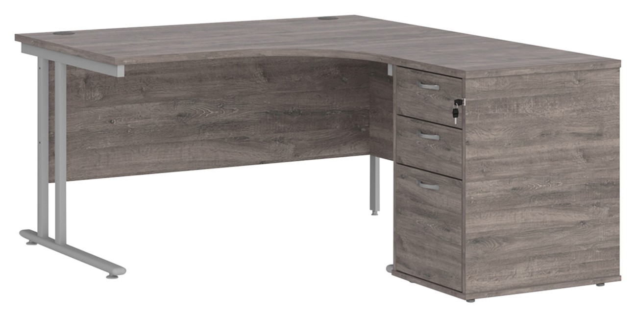 Dams International Maestro 25 Right Hand Corner Desk Grey Oak Cantilever 3 Drawers 1 Pedestal 1,400 (W) X 1,626 (D) X 725 (H) Mm Wood