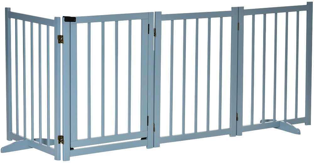 PAWHUT Freestanding Pet Gate for Small & Medium Dogs, Wooden Dog Safety Barrier in Blue - Image 7