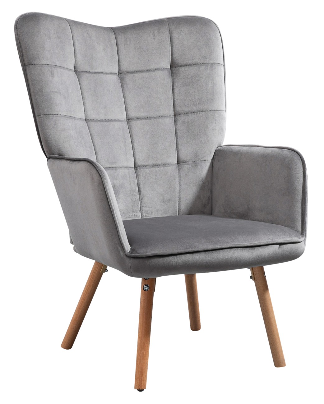 Rackhams Grey Modern Accent Chair, Upholstered Tufted Wingback Armchair With Seat Padding, Velvet Leisure Lounge Bedroom Chair With Wood Legs, - Image 5