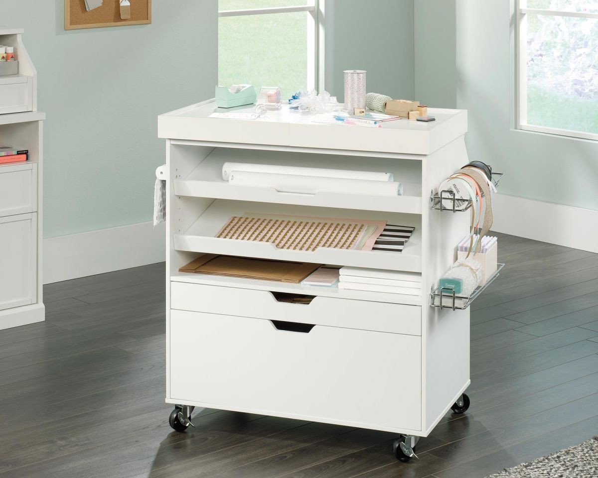 Teknik Laminated Particle Board Craft Cart 2 Drawers 946 X 494 X 914 Mm White