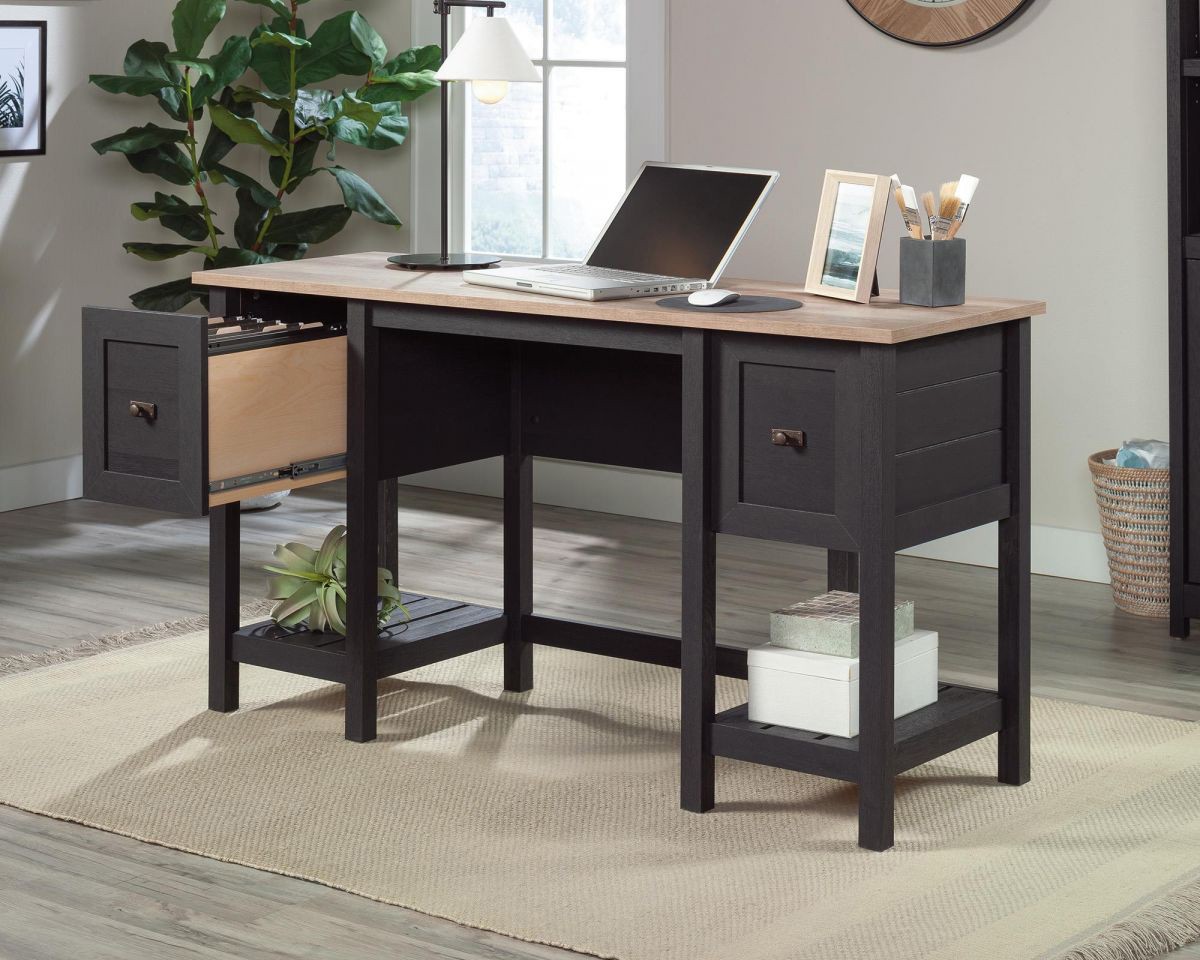 Teknik Shaker Home Office Desk Rectangular Oak Wooden Legs 2 Drawers 1,370 (W) X 494 (D) X 756 (H) Mm Laminated Particle Board