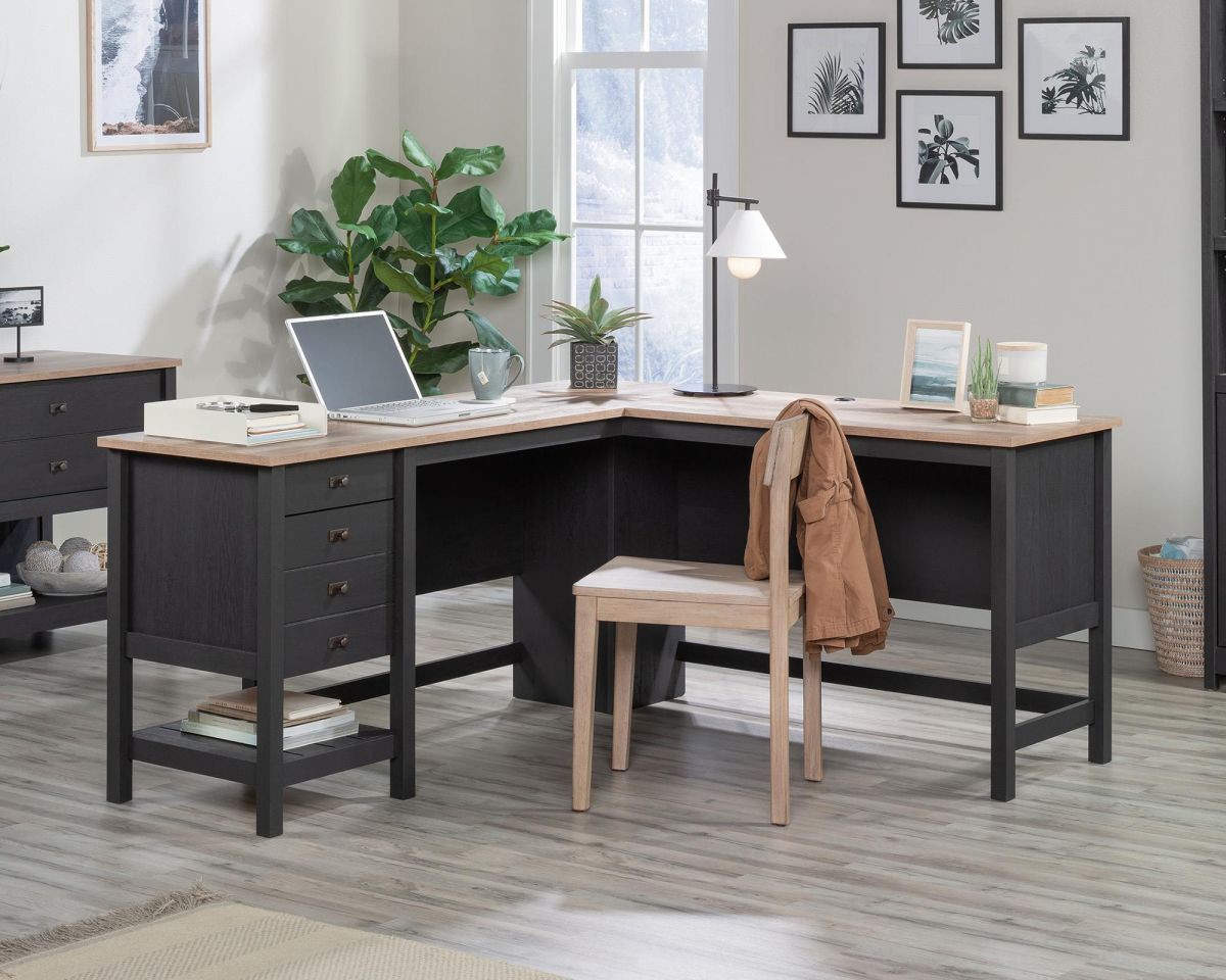 Teknik Shaker Home Office Desk Corner Oak Wooden Legs 2 Drawers 1,654 (W) X 1,490 (D) X 756 (H) Mm Laminated Particle Board