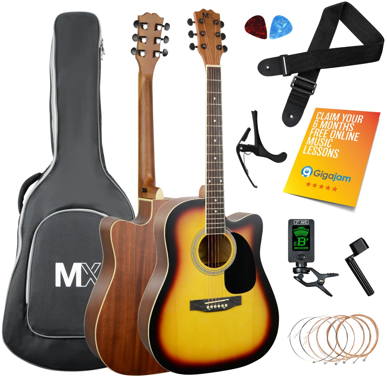 3Rd Avenue Acoustic Guitar Set Sunburst