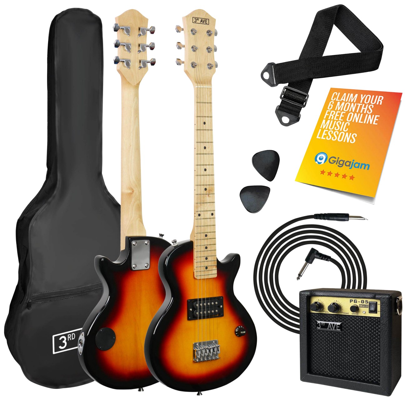 3Rd Avenue Junior Electric Rock Guitar Set Sunburst