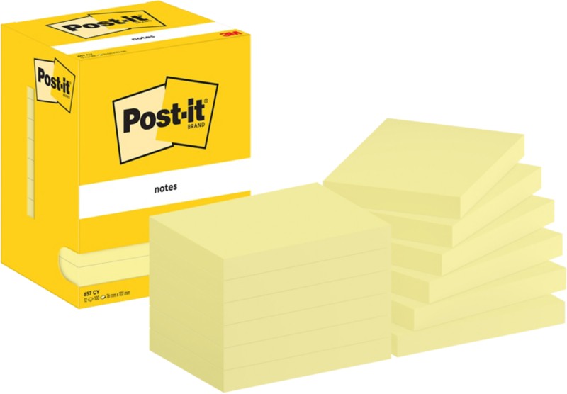 Post-it Sticky Haftnotizen 657-CY 76 x 102 mm 100 Blatt pro Block Gelb 12 Stück