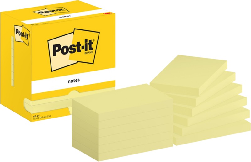 Post-it Sticky Notes Haftnotizen 655-CY 76 x 127 mm 100 Blatt pro Block Gelb 12 Stück