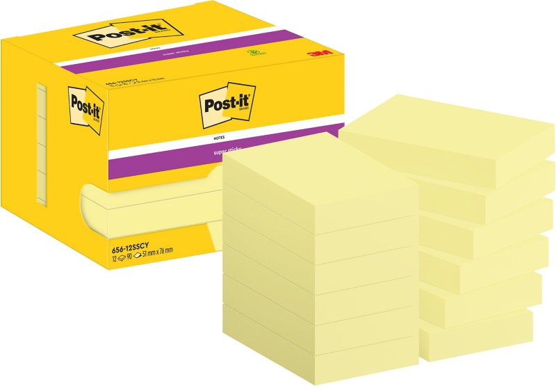 Thumbnail - Post-it Super Sticky Haftnotizen 656-12SSCY 51 x 76 mm 90 Blatt pro Block Gelb Rechteckig Unliniert 12 Stück