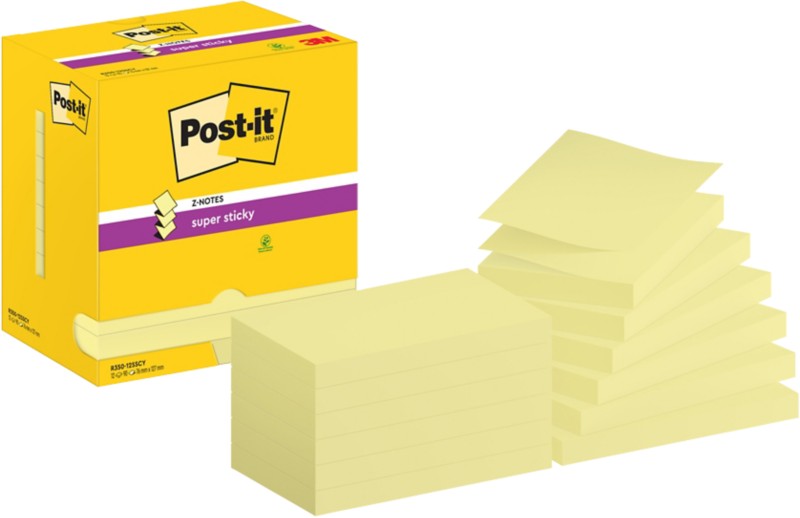 Post-it Super Sticky Z-Notes Haftnotizen R350-12SSCY 76 x 127 mm 90 Blatt pro Block Gelb 12 Stück