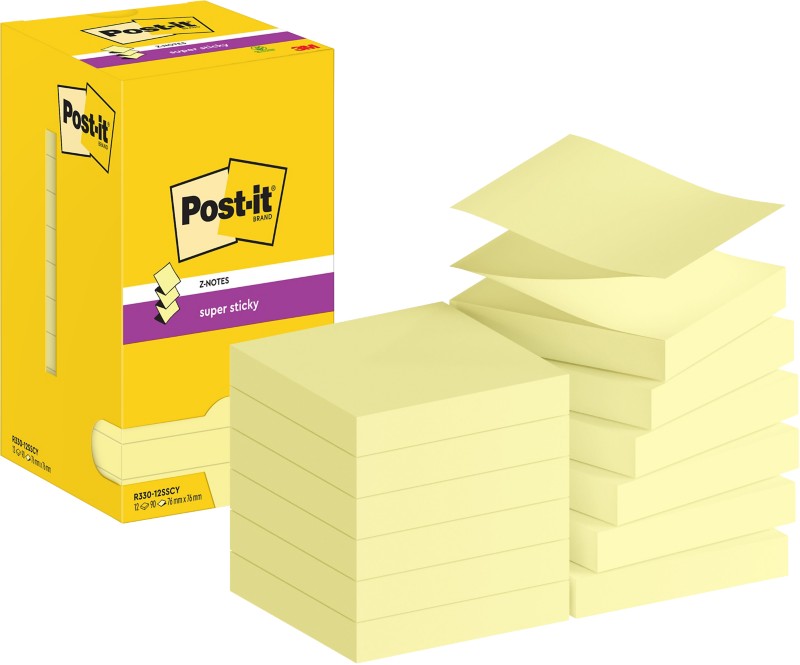 Thumbnail - Post-it Super Sticky Z-Notes Haftnotizen R330-12SSCY 76 x 76 mm 90 Blatt pro Block Gelb 12 Stück