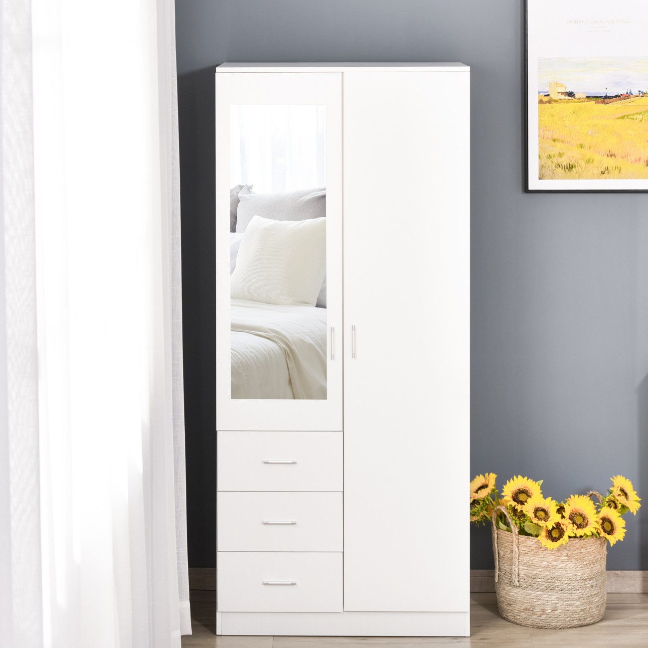Homcom Wardrobe Particle Board, Glass Not Lockable 500 X 800 X 1,800 Mm White