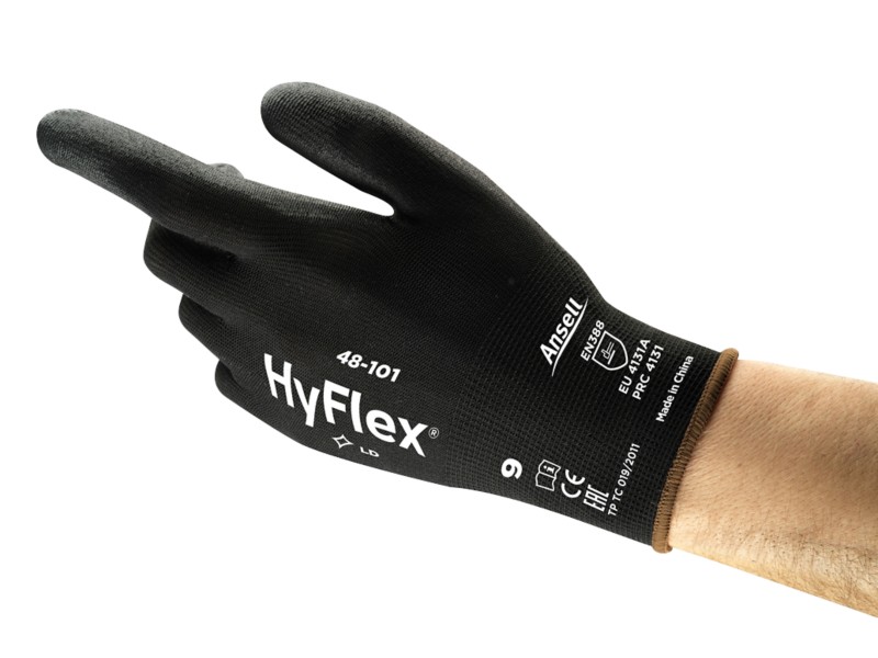 Ansell HyFlex Mechanical Protection Arbeitshandschuhe PU (Polyurethan) Größe 10 Schwarz 12 Paar