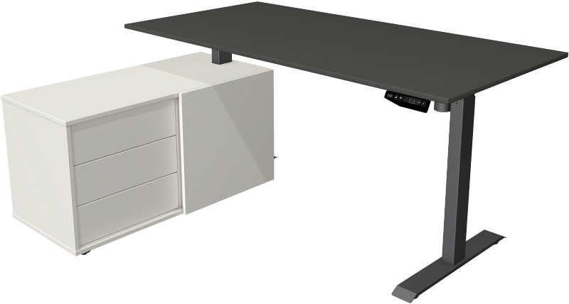 Kerkmann Move 1 Sitz-Stehschreibtisch Rechteckig Anthrazit T-Fuß 3 Schübe 1.650 (B) x 1.350 (T) x 1.230 (H) mm Melamin, ...