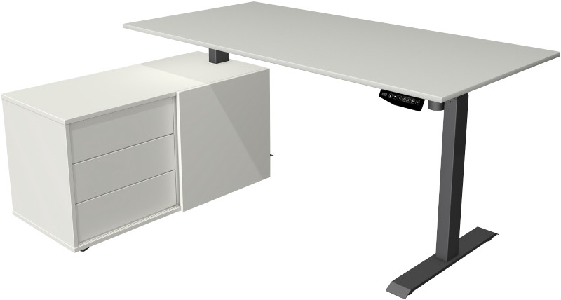 Kerkmann Move 1 Sitz-Stehschreibtisch Rechteckig Hellgrau T-Fuß 3 Schübe 1.650 (B) x 1.350 (T) x 1.230 (H) mm Melamin, S...