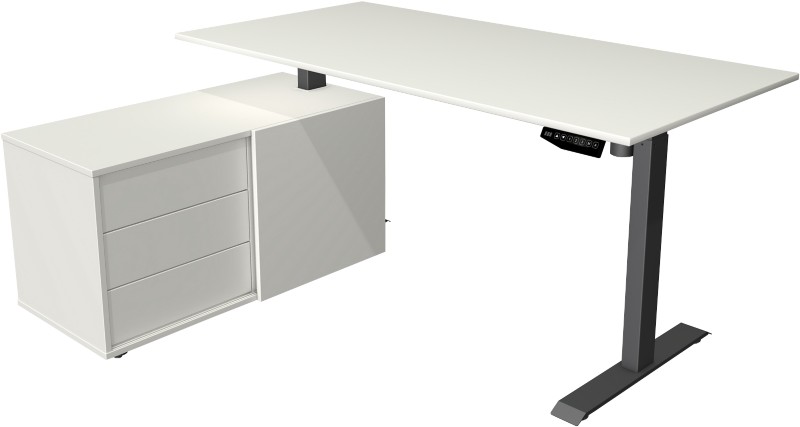 Thumbnail - Kerkmann Move 1 Sitz-Stehschreibtisch Rechteckig Weiß T-Fuß 3 Schübe 1.650 (B) x 1.350 (T) x 1.230 (H) mm Melamin, Stahl