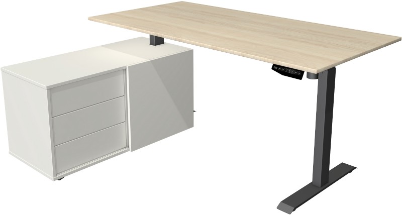 Kerkmann Move 1 Sitz-Stehschreibtisch Rechteckig Ahorn T-Fuß 3 Schübe 1.650 (B) x 1.350 (T) x 1.230 (H) mm Melamin, Stah...