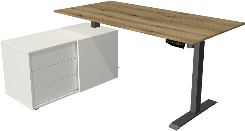 Kerkmann Move 1 Sitz-Stehschreibtisch Rechteckig Eiche T-Fuß 3 Schübe 1.650 (B) x 1.350 (T) x 1.230 (H) mm Melamin, Stah...
