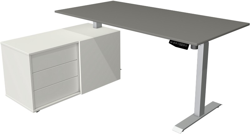 Kerkmann Move 1 Sitz-Stehschreibtisch Rechteckig Graphit T-Fuß 3 Schübe 1.650 (B) x 1.350 (T) x 1.230 (H) mm Melamin, St...