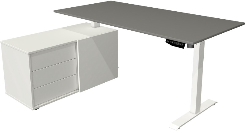 Kerkmann Move 1 Sitz-Stehschreibtisch Rechteckig Graphit T-Fuß 3 Schübe 1.650 (B) x 1.350 (T) x 1.230 (H) mm Melamin, St...