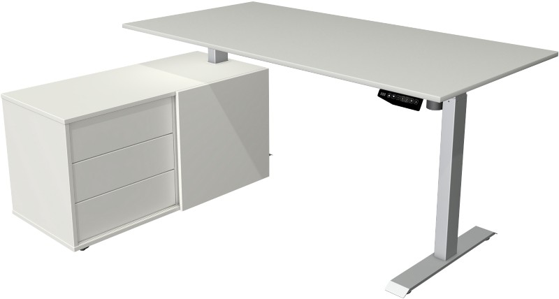 Kerkmann Move 1 Sitz-Stehschreibtisch Rechteckig Hellgrau T-Fuß 3 Schübe 1.650 (B) x 1.350 (T) x 1.230 (H) mm Melamin, S...