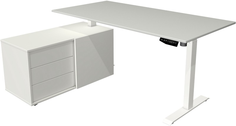 Kerkmann Move 1 Sitz-Stehschreibtisch Rechteckig Hellgrau T-Fuß 3 Schübe 1.650 (B) x 1.350 (T) x 1.230 (H) mm Melamin, S...