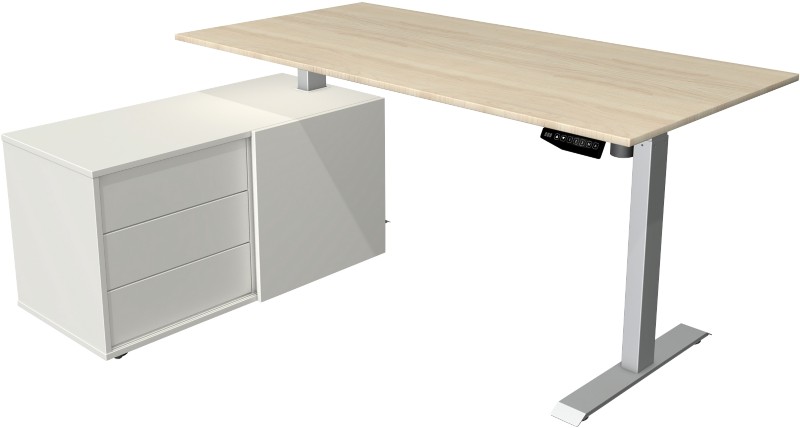 Kerkmann Move 1 Sitz-Stehschreibtisch Rechteckig Ahorn T-Fuß 3 Schübe 1.650 (B) x 1.350 (T) x 1.230 (H) mm Melamin, Stah...